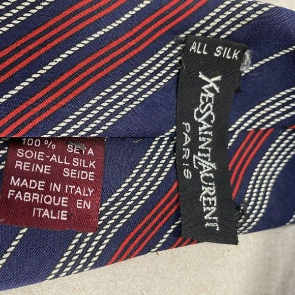 Yves Saint Laurent YSL 🐾  Authentic Maroon & Navy Silk Italian Tie w/COA - Picture 7 of 7
